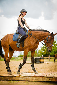 骑马的女孩在乡间草地骑马外面阳光明媚的一天骑马女孩在乡间草地骑马图片