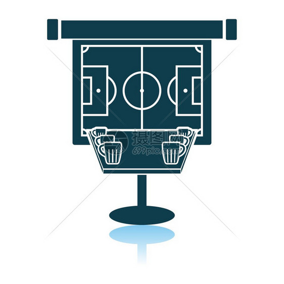 在投影屏幕图标子反射设计矢量说明上显示啤酒和足球喷雾翻译的体育桌图片