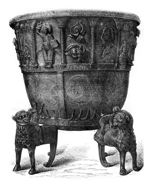 铜铸铁年的洗礼字体刻有古老的图例年的马加辛皮托罗克高清图片