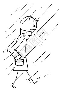 矢量卡通棒图绘制人类在雨中行走和穿戴重大衣外套上雨或大的概念图解图片