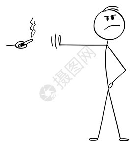 矢量卡通棒图绘制原则或高的人拒绝用手势和姿抽雪茄或香烟的概念说明高原则或人拒绝吸烟或雪茄的矢量卡通背景图片