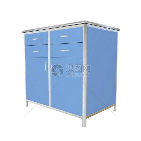 蓝色和不锈钢金属医疗供应柜3插图在白色背景下隔离图片