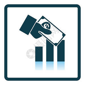 蓝色立体icon金融投资图标方影反省设计矢量说明背景