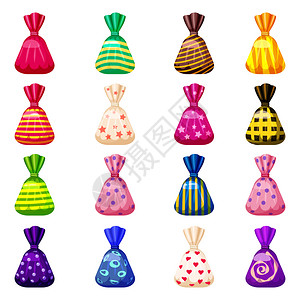 包一组彩色糖果以各种明亮颜色的节日包sweets矢量孤立的卡通风格图片