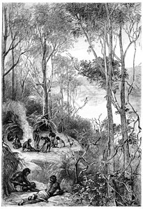他们的营地在河弯曲中刻着古老的插图JulesVerneMrsBranican189年图片