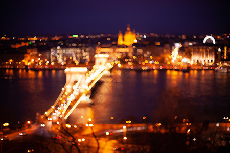 夜幕背景多彩bokeh背景城市风匈牙利布达佩斯市晚上有著名的连锁桥图片