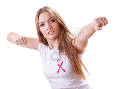 七星瓢虫斗争妇女打胸拳的粉色丝带与疾病作斗争保健医药和乳腺癌意识