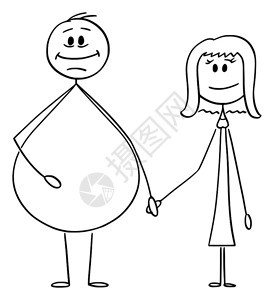 矢量卡通棒图解异恋夫妇超重或肥胖男子和手牵的瘦女人概念插图图片