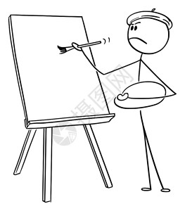 矢量卡通棒图绘制自我重要的人或艺术家概念插图在用刷子画的空帆布上贝雷帽和调色板画图片