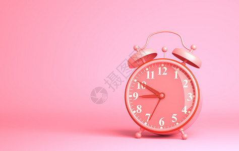 粉红色背景的闹钟3D插图粉红色背景的闹钟图片
