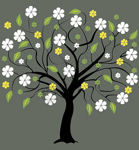 乔木有花的树插画