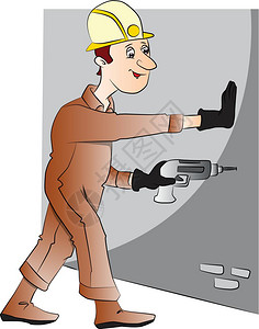 男人海边背影向量说明建筑工人用电钻墙插画