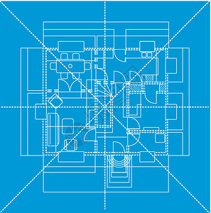 显示家具布局矢量图示的蓝楼计划图片