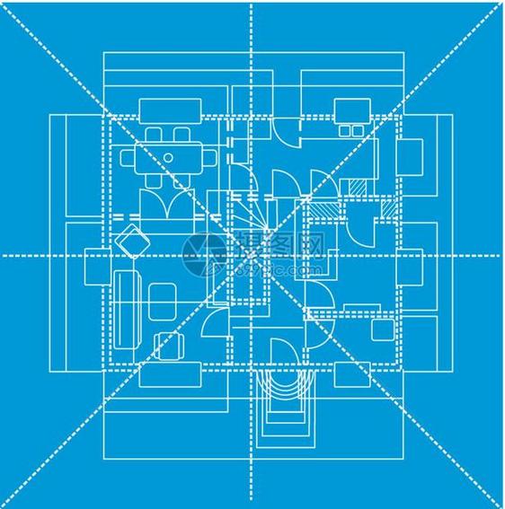 显示家具布局矢量图示的蓝楼计划图片