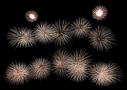 国际烟花节夜展各种在日庆祝活动中以黑色隔绝的多彩烟花新年快乐背景图片