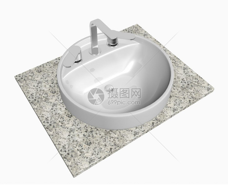 白圆水槽有铬龙头坐在花岗岩桌或板上在白色背景下隔离高清图片下载 正版图片 摄图网