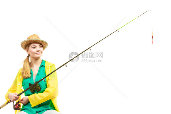 养鱼旋转设备滚动运和活概念养鱼杆等待打猎的无聊妇女养鱼杆旋转设备的妇女养鱼杆旋转设备图片