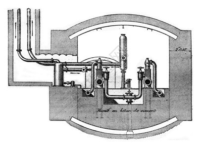 Mailliet泵布赖,在机器背面的,显示巨大的泥瓦、古老刻字插图,工业百科全书E-O. Lami-1875。图片