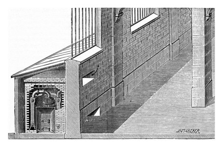 富尔纳茨被放置在一个棚屋里用古老的雕刻插图工业百科全书EOLami1875图片