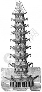 PorcelainTower或Pagoda古典刻画插图工业百科全书EOLami1875年图片