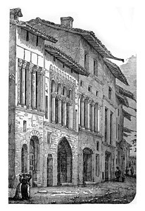 十二世纪在Cluny街头的一个道上罗马人住宅用古老的雕刻插图工业百科全书EOLami1875图片
