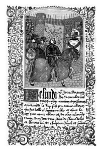 查尔斯七世进入鲁昂1450年世纪手稿中的微型刻有古老的插图工业百科全书EOLami1875年图片