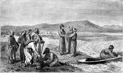 Khandjian酋长TurkomanGumustestepe的Vambery在里海边缘刻有古老的插图世界之旅行杂志1865年图片
