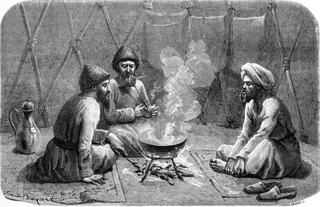 帐篷内土库曼语刻有古老的插图世界之旅行日报1865年图片