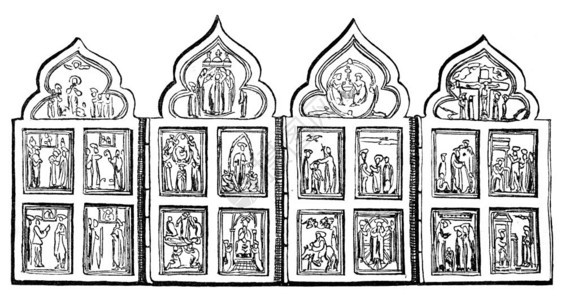 四面折叠的小圣坛刻着古老的插图世界之旅行日报1865年图片