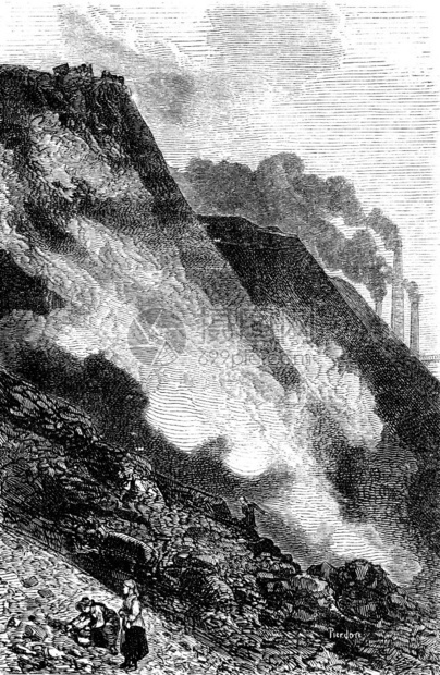 Cyfarthfa铁制品堆积如山刻有古老的插图世界之旅行杂志1865年图片