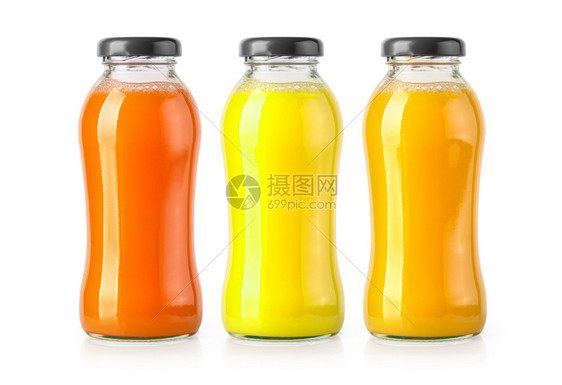 橙汁瓶在白底漆有剪切路径图片