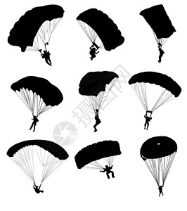 在飞行中大量收集空降伞兵矢量插图背景图片