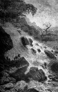 Garote河源附近流的景象刻有古代图解世界之旅行日报1872年图片