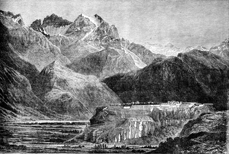 Pelvoux和Ailefroide见MontDauphin刻有古代文字的插图世界旅行日报1872年图片