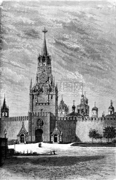 莫斯科红广场的复活门刻有古老的插图世界之旅行日报1872年图片