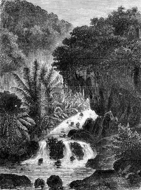 Ambon中的白内障古代雕刻的插图世界之旅行日报1872年图片