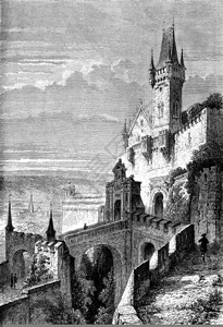 古老的科堡城古代雕刻的插图世界之旅行日报1872年图片