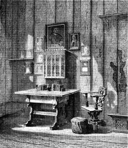 Luther在Wartburg的房间墨迹刻有古老的插图世界旅行杂志1872年图片