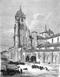 Burgos附近LasHuelgas修道院刻有古老的插图世界旅行日报1872年图片