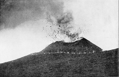 火山喷发时的维苏威火山坑古老的雕刻图解190年从宇宙和人类那里图片