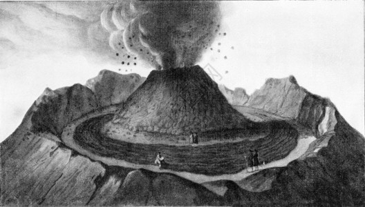 176年大爆发时的维苏威火山口刻着古老的插图190年的宇宙和人类图片