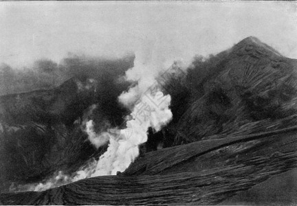 在第二次火山爆发后苏弗里耶尔火山坑内刻有古老的插图190年从宇宙和人类那里图片