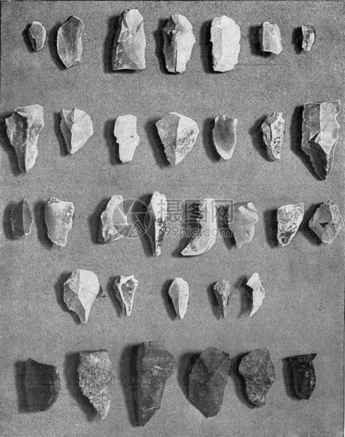 火石和膏中的原始仪器古老的雕刻图解190年宇宙与人类190年图片