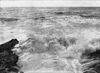 海浪在粗的接近古老刻画图解来自宇宙和人类190年图片