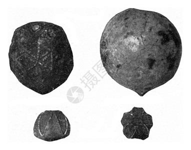 硅石和碳纤维灰岩的星类和块状体由190年宇宙与人类出版的古代刻图图片
