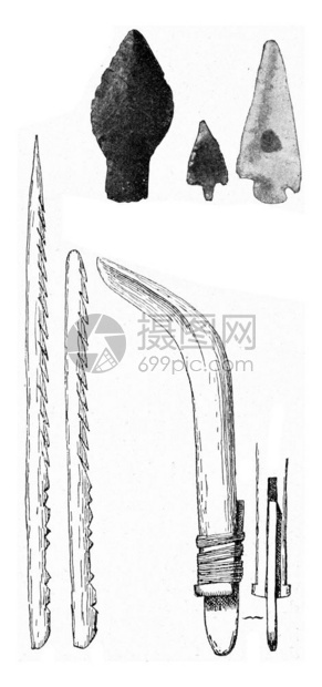 HarpoonTip火地岛Fuego的手以及阿拉斯加的老式刻画图190年从宇宙和人类那里图片