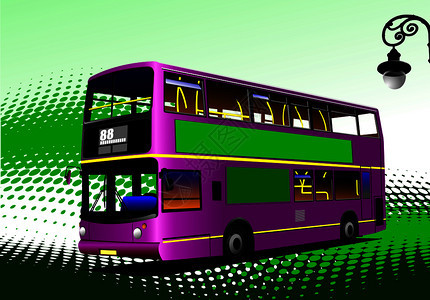 紫色城市公共汽车教练矢量插图图片