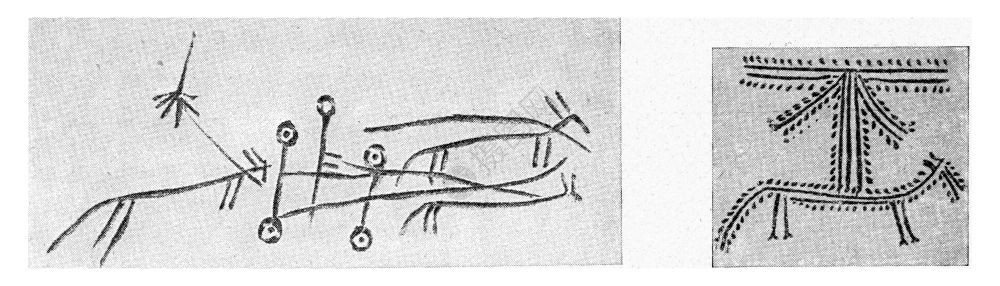 骑手汽车和马在Pomellelleurns上的代表用古老刻字图解190年宇宙与人类图片