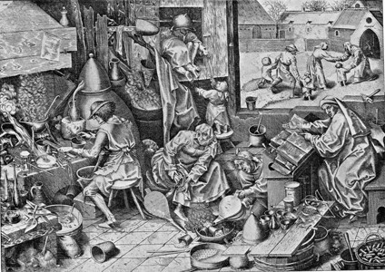 十六世纪的炼金术家内部古代刻画图解190年从宇宙和人类中图片