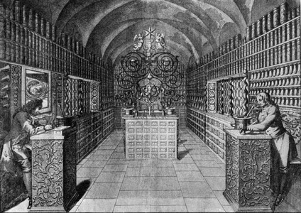 一个古老的德国药店古代刻画图解190年从宇宙和人类那里得到的图片
